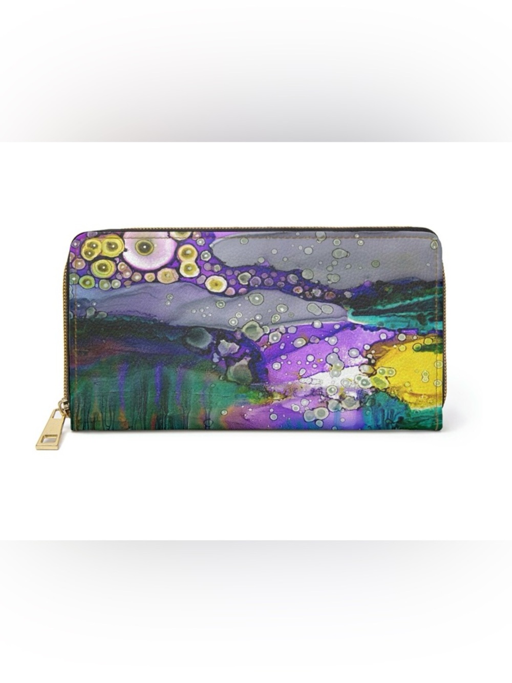 New Abstract Art Multicolor Zip-Around Wallet - Purple & Yellow
